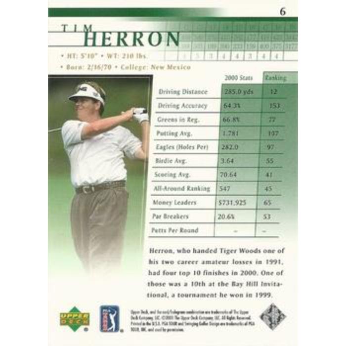 Tim Herron (Rookie) - 2001 Upper Deck Golf #6