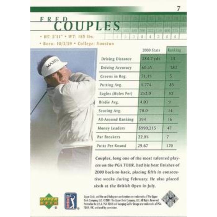 Fred Couples - 2001 Upper Deck Golf #7