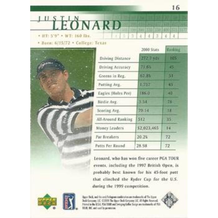 Justin Leonard (Rookie) - 2001 Upper Deck Golf #16