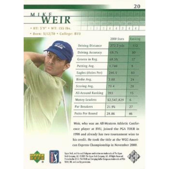 Mike Weir (Rookie) - 2001 Upper Deck Golf #20