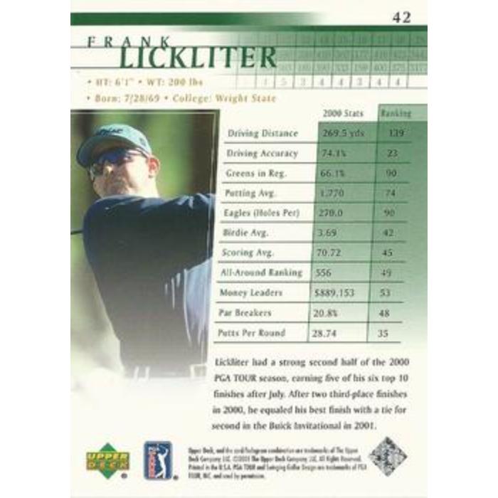 Frank Lickliter (Rookie) - 2001 Upper Deck Golf #42