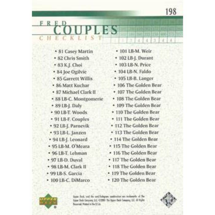 Fred Couples (Checklist) - 2001 Upper Deck Golf #198