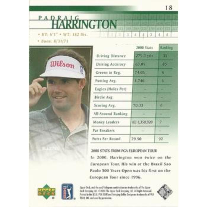 Padraig Harrington (Rookie) - 2001 Upper Deck Golf #18