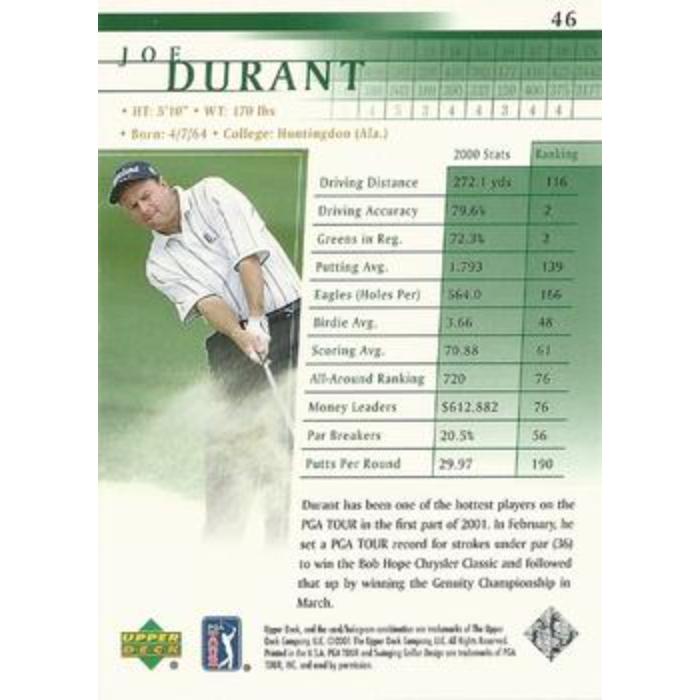 Joe Durant (Rookie) - 2001 Upper Deck Golf #46