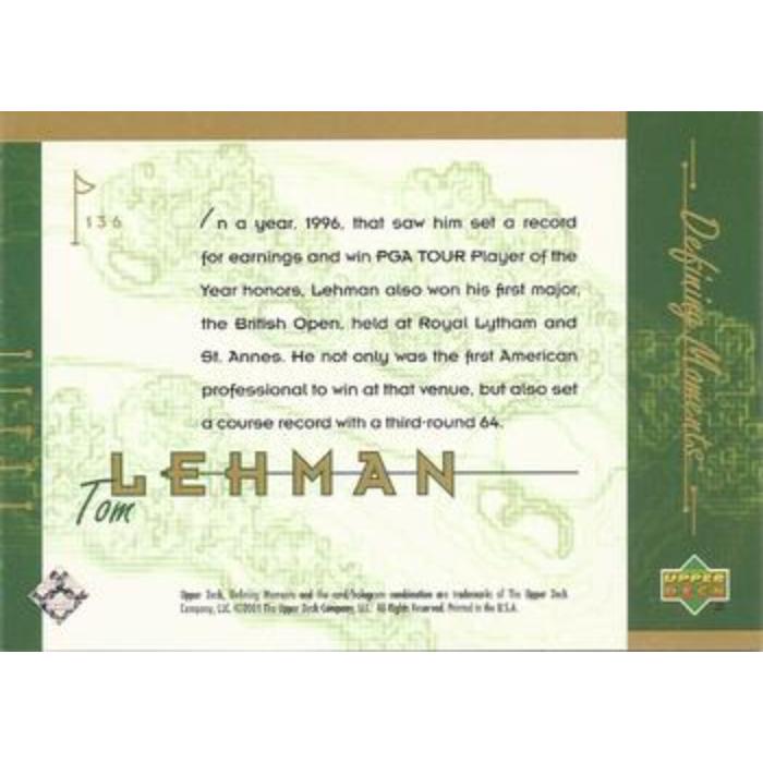 Tom Lehman (Defining Moments) - 2001 Upper Deck Golf #136