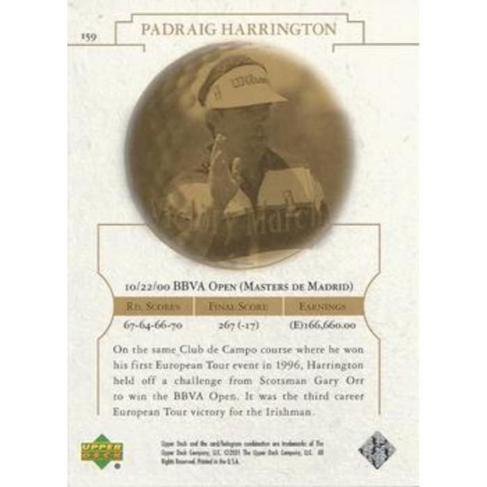 Padraig Harrington (Victory Match) - 2001 Upper Deck Golf #159