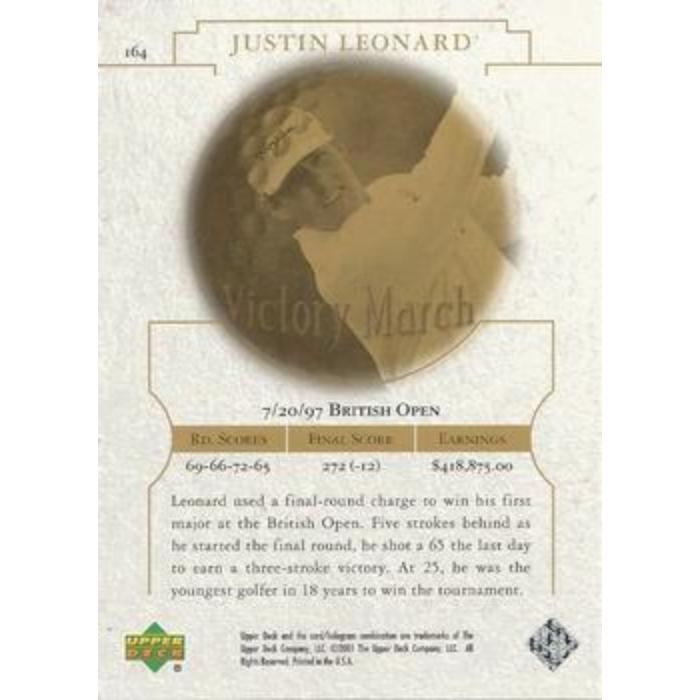 Justin Leonard (Victory Match) - 2001 Upper Deck Golf #164